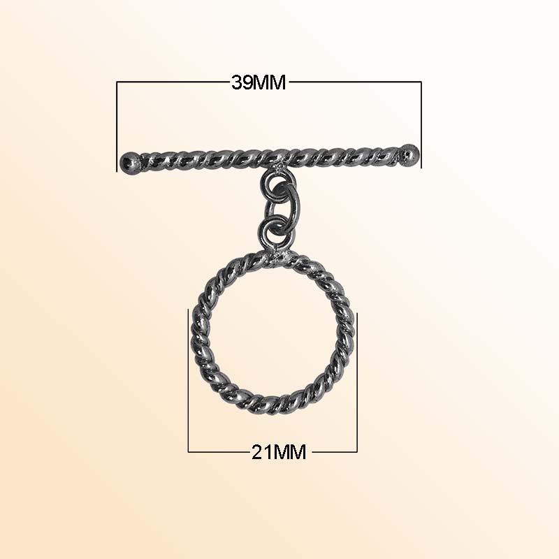 Handcrafted Black Rhodium Overlay toggle clasp from India with twisted rope design for bracelets and necklaces.