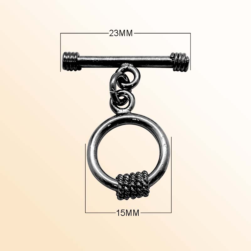 Handcrafted Black Rhodium Overlay toggle clasp from India with circular ring and wrapped detail for jewelry closures.