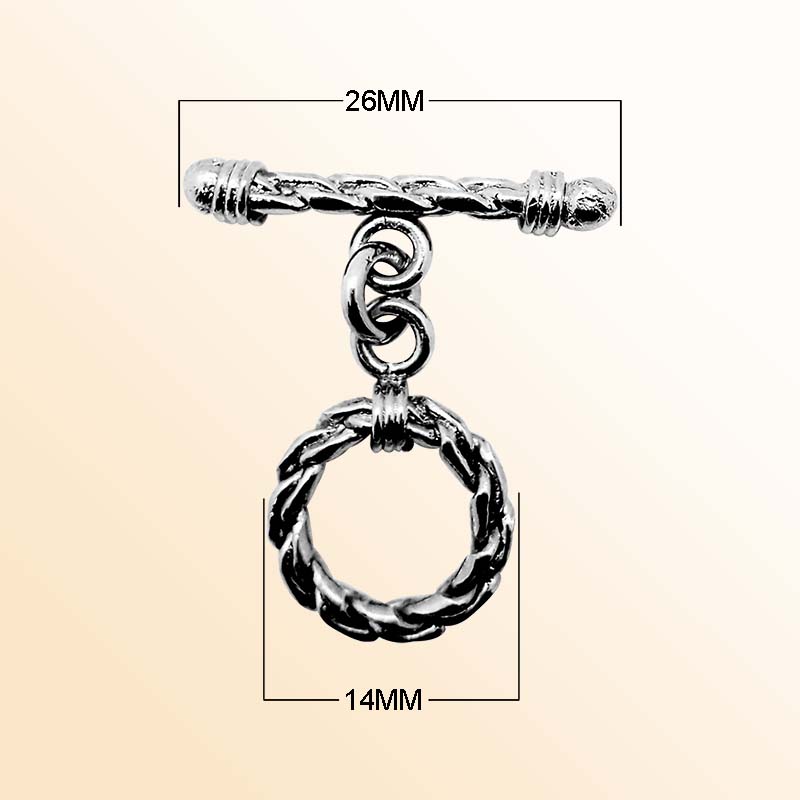 Handcrafted Black Rhodium Overlay toggle clasp from India with braided circular ring and textured bar for jewelry designs.