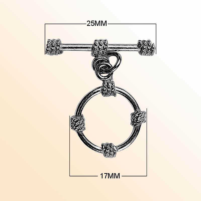 Handcrafted Black Rhodium Overlay toggle clasp from India with textured circular ring design for jewelry closures.