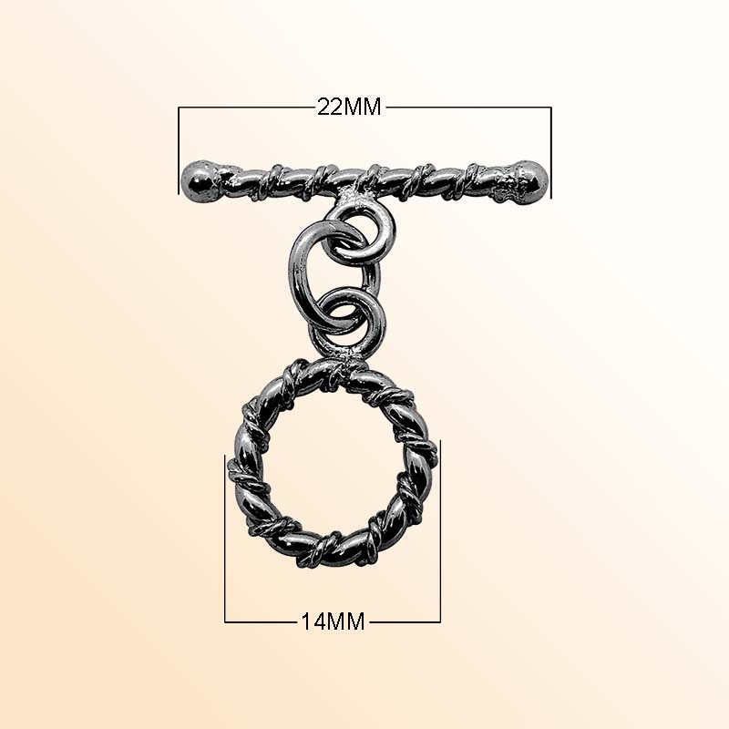 Handcrafted Black Rhodium Overlay toggle clasp from India with rope twist circular design for bracelets and necklaces.