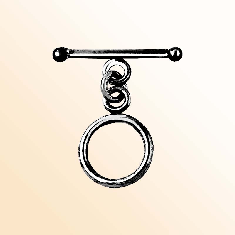 Handcrafted Black Rhodium Overlay toggle clasp from India with classic circular ring and polished bar design.