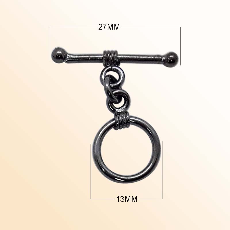 Handcrafted Black Rhodium Overlay toggle clasp from India with wrapped circular design for bracelets and necklaces.