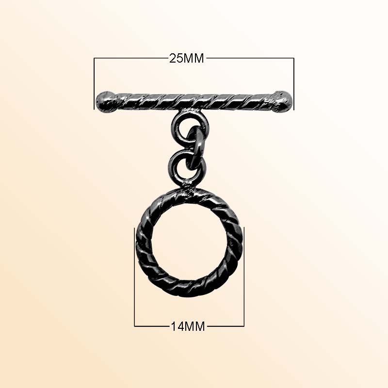 Handcrafted Black Rhodium Overlay toggle clasp from India with twisted rope circular design for bracelets and necklaces.