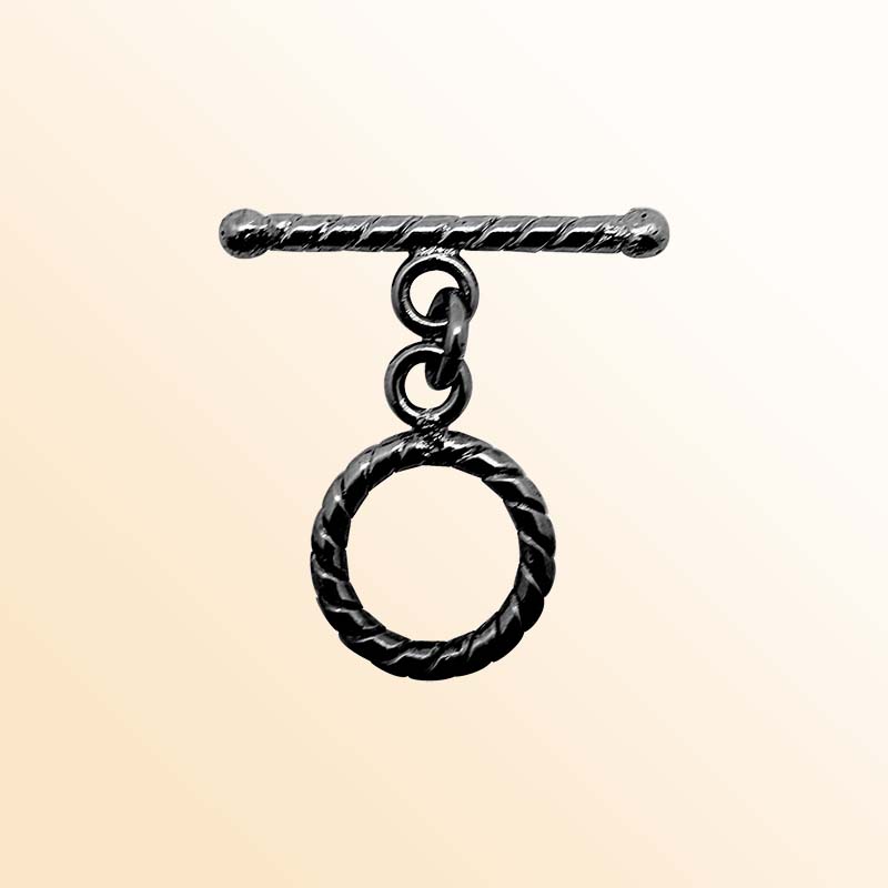 Handcrafted Black Rhodium Overlay toggle clasp from India with twisted rope circular design for bracelets and necklaces.