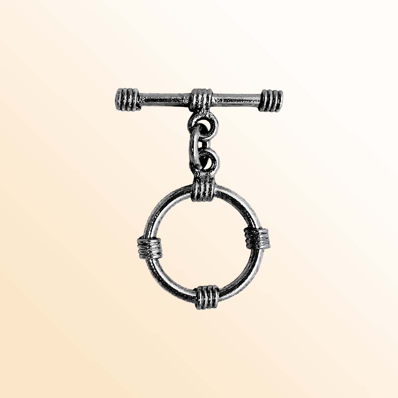 Handcrafted Black Rhodium Overlay toggle clasp from India with circular wrapped design for bracelets and necklaces.