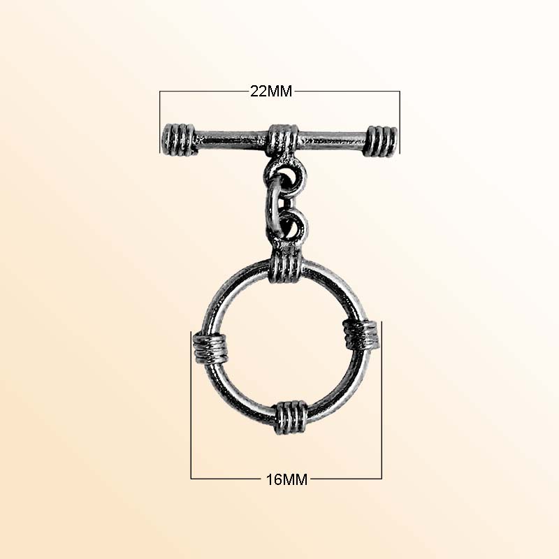 Handcrafted Black Rhodium Overlay toggle clasp from India with circular wrapped design for bracelets and necklaces.