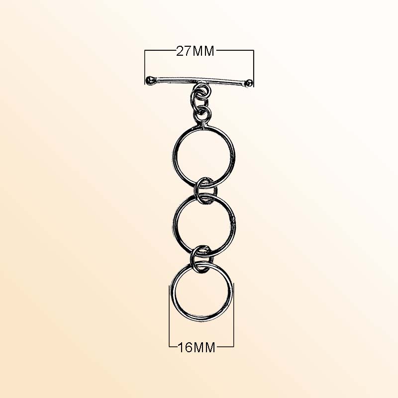 Handcrafted Black Rhodium Overlay toggle clasp from India featuring triple circular links and slim bar closure for jewelry.