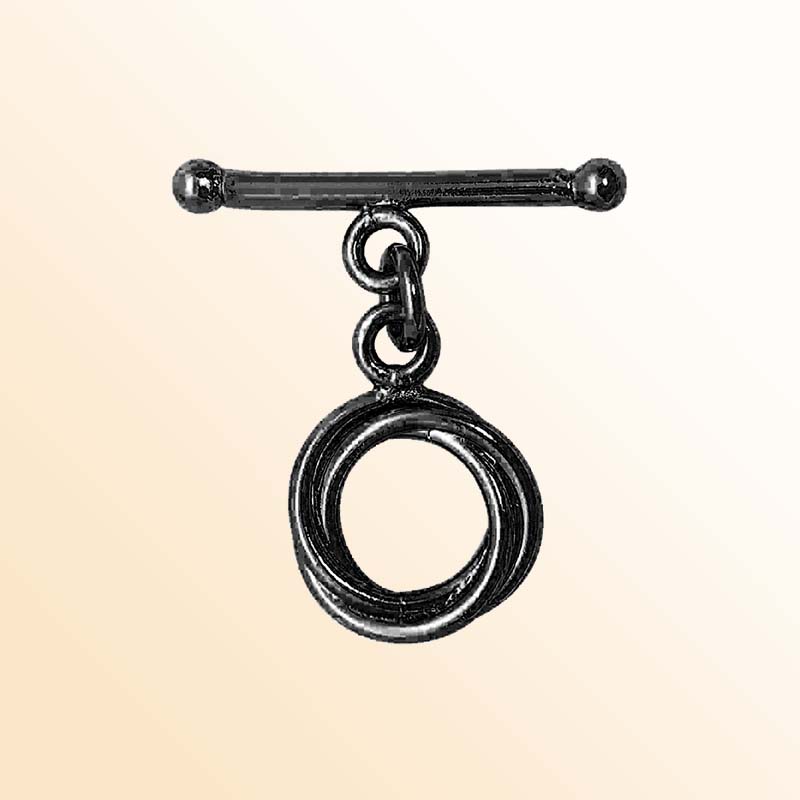 Handcrafted Black Rhodium Overlay toggle clasp from India with double loop circular connector and slim bar design for bracelets and necklaces.
