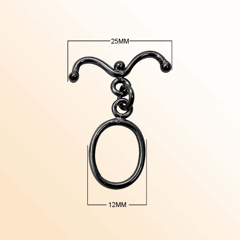 Handcrafted Black Rhodium Overlay toggle clasp with oval ring and curved bar, made in India.