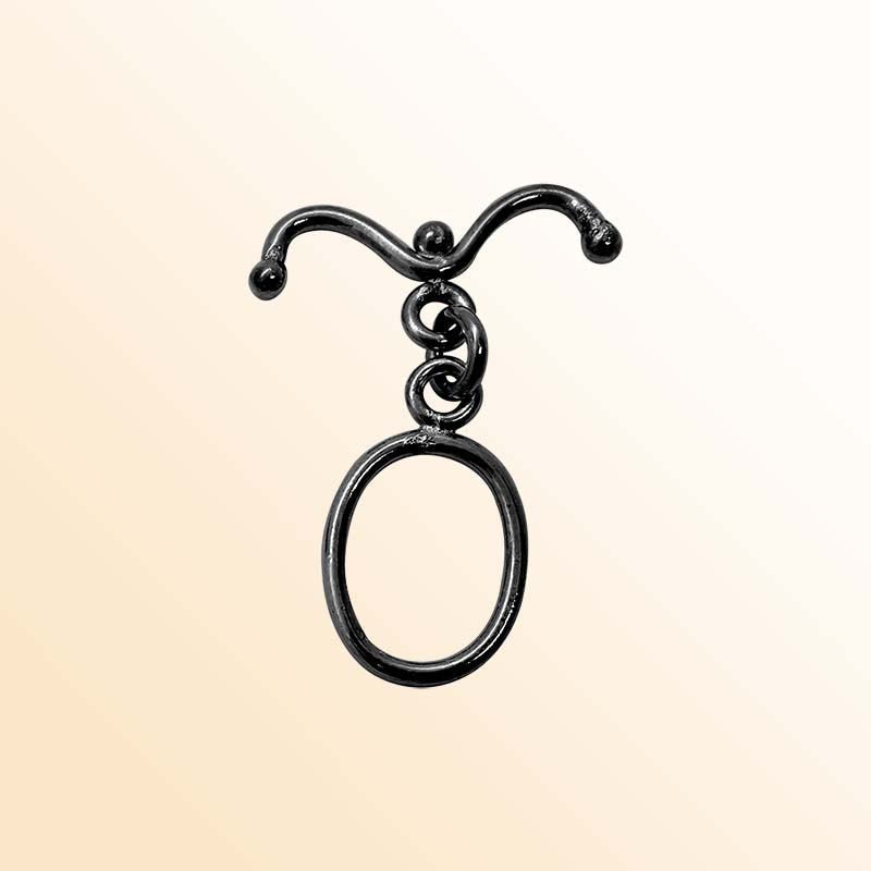Handcrafted Black Rhodium Overlay toggle clasp with oval ring and curved bar, made in India.