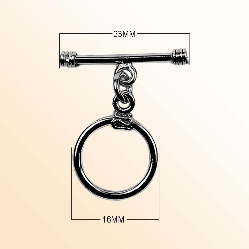 Handcrafted Black Rhodium Overlay circular toggle clasp with straight bar, made in India.