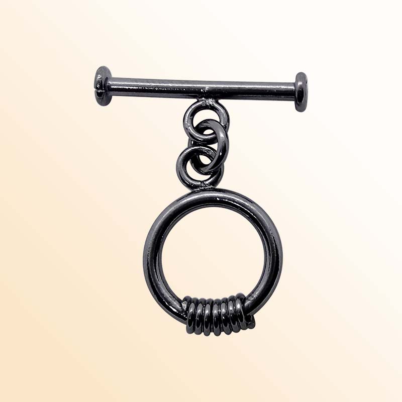 Handcrafted Black Rhodium Overlay circular toggle clasp with coil accents, made in India.