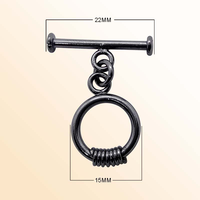 Handcrafted Black Rhodium Overlay circular toggle clasp with coil accents, made in India.