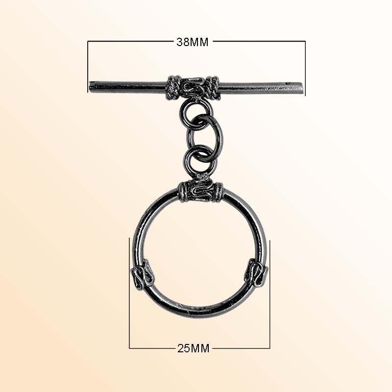 Handcrafted Black Rhodium Overlay wrapped toggle clasp with circular ring and bar, made in India.