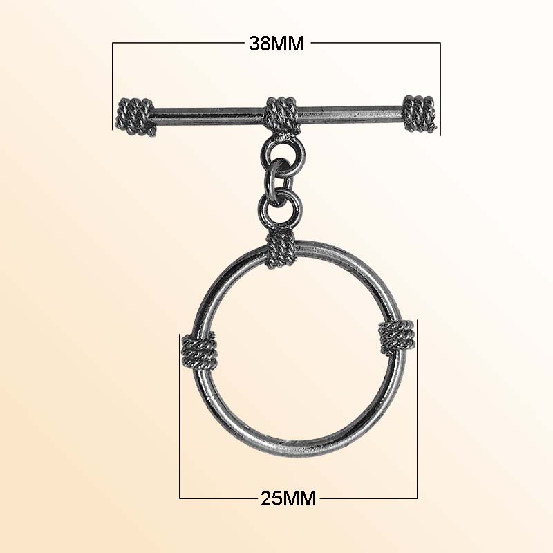 Handcrafted Black Rhodium Overlay toggle clasp with rope-style detailing, made in India.