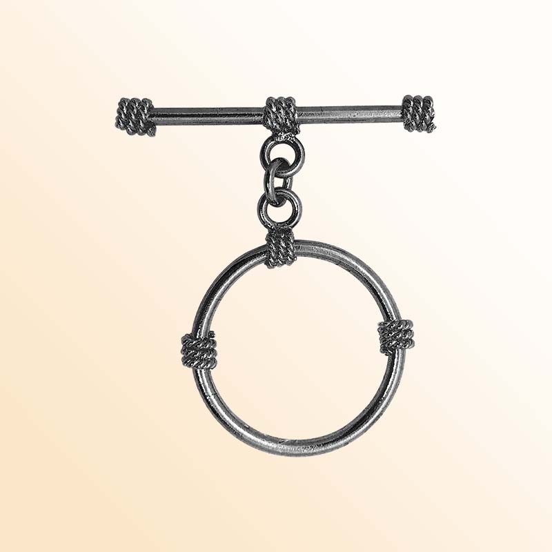 Handcrafted Black Rhodium Overlay toggle clasp with rope-style detailing, made in India.