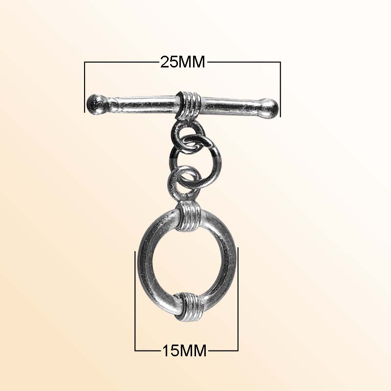Handcrafted Black Rhodium Overlay toggle clasp with circular wrapped detailing, made in India.