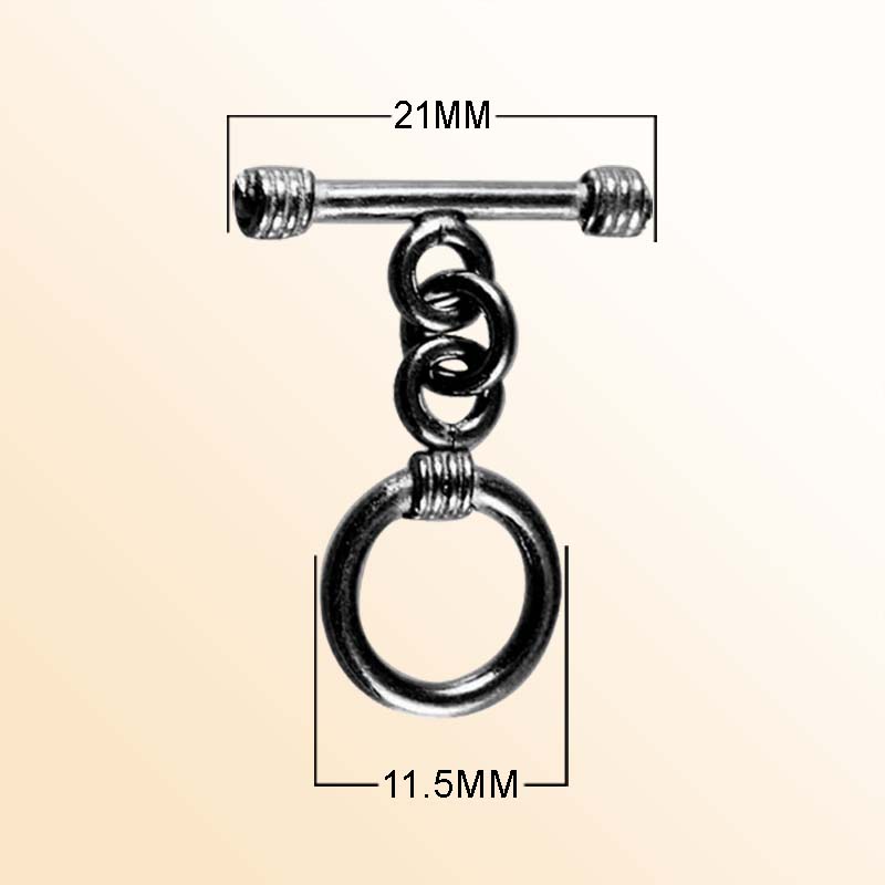 Handcrafted Black Rhodium Overlay circular toggle clasp with polished bar, made in India.