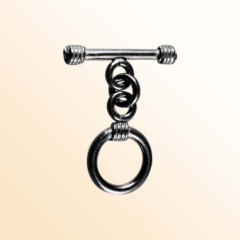 Handcrafted Black Rhodium Overlay circular toggle clasp with polished bar, made in India.