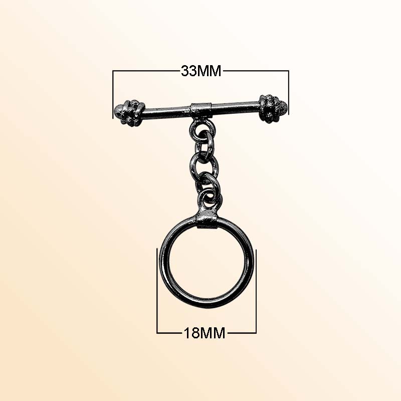 Handcrafted Black Rhodium Overlay chain link toggle clasp with polished ring and bar, made in India.