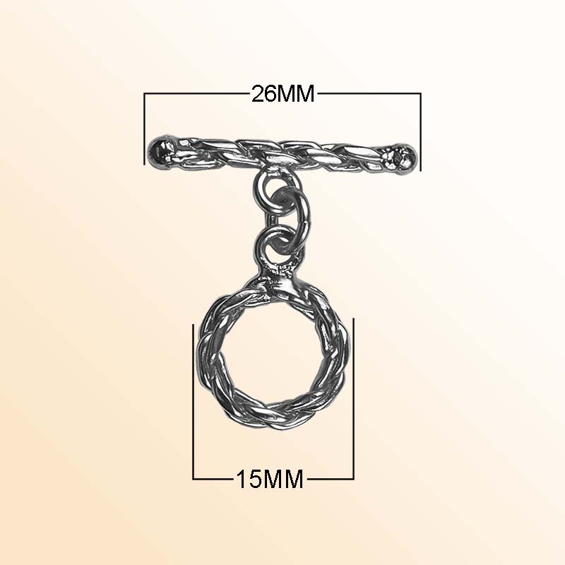 Handcrafted Black Rhodium Overlay braided toggle clasp jewelry piece with twisted ring and bar, made in India.