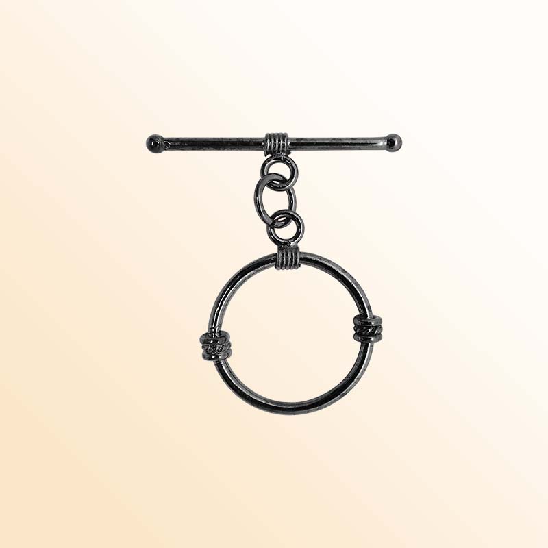 Handcrafted Black Rhodium Overlay wrapped circular toggle clasp jewelry piece, made in India.