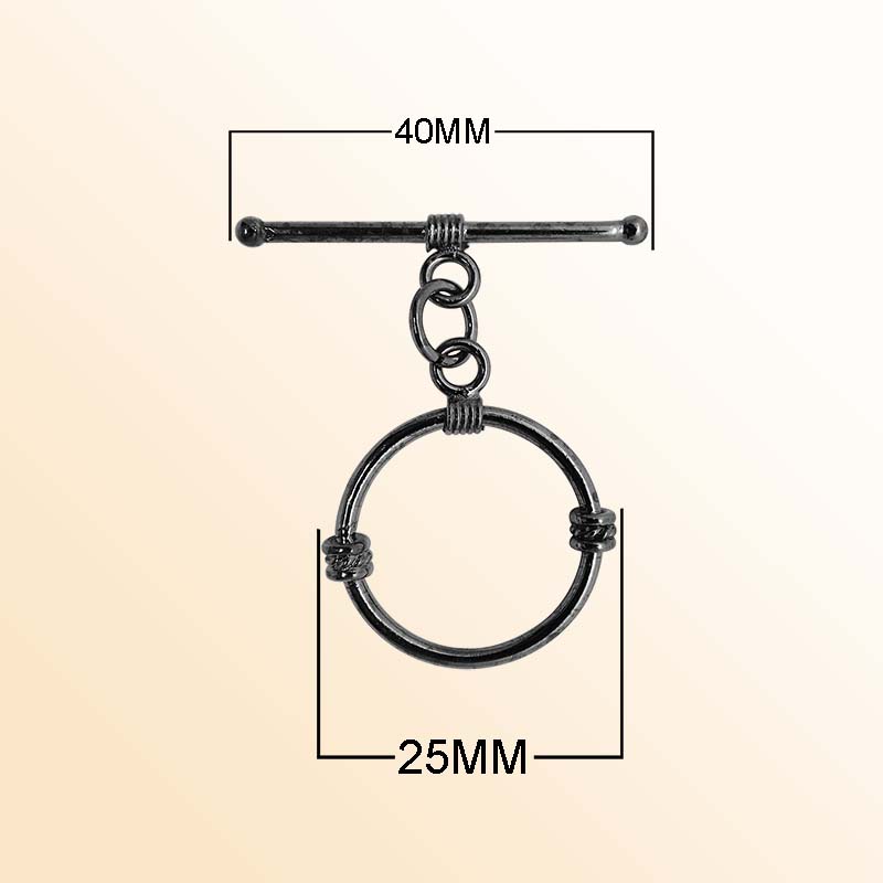 Handcrafted Black Rhodium Overlay wrapped circular toggle clasp jewelry piece, made in India.