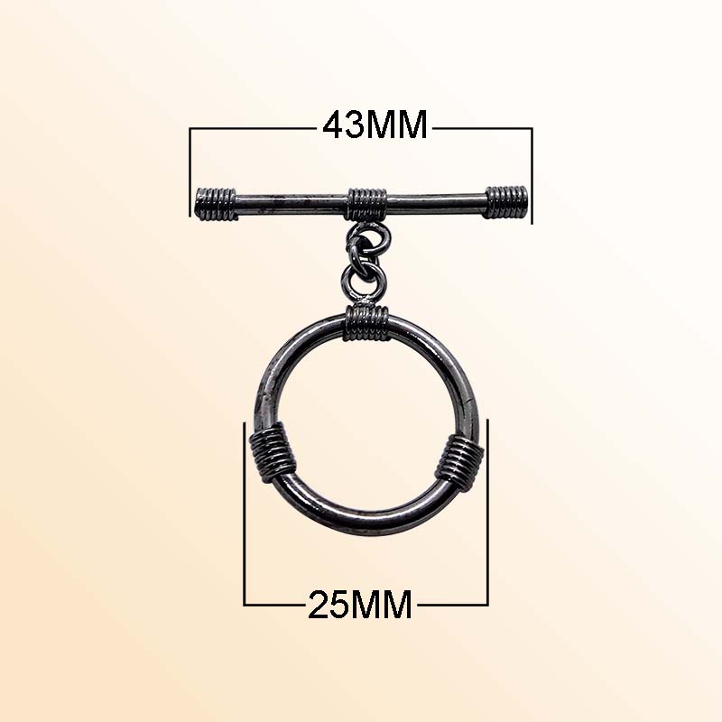 Handcrafted Black Rhodium Overlay toggle clasp jewelry with circular wrapped ring and straight bar, made in India.