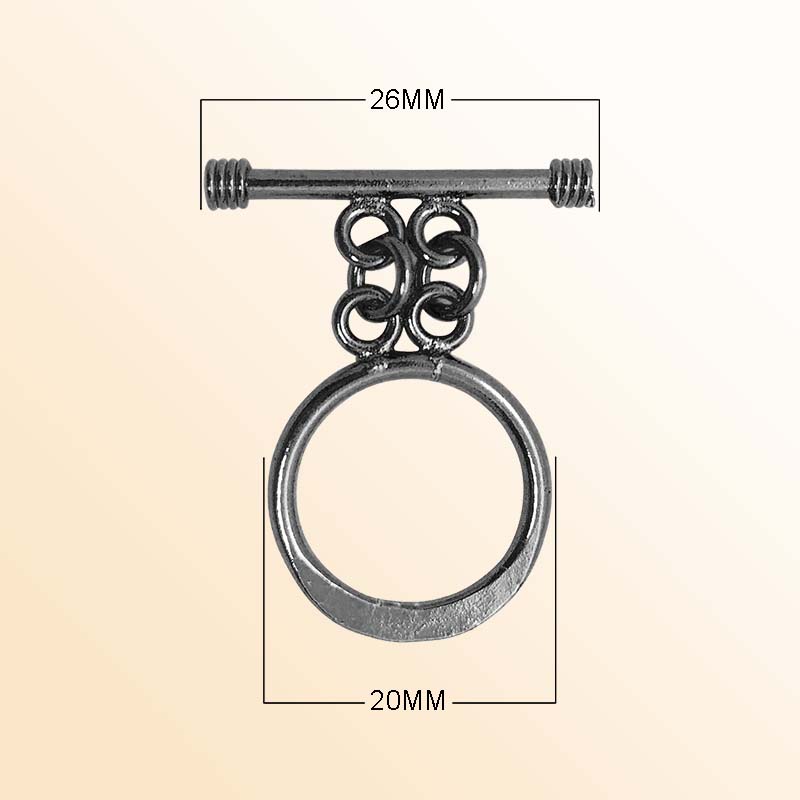 Handcrafted Black Rhodium Overlay double link toggle clasp jewelry with circular ring and bar, made in India.