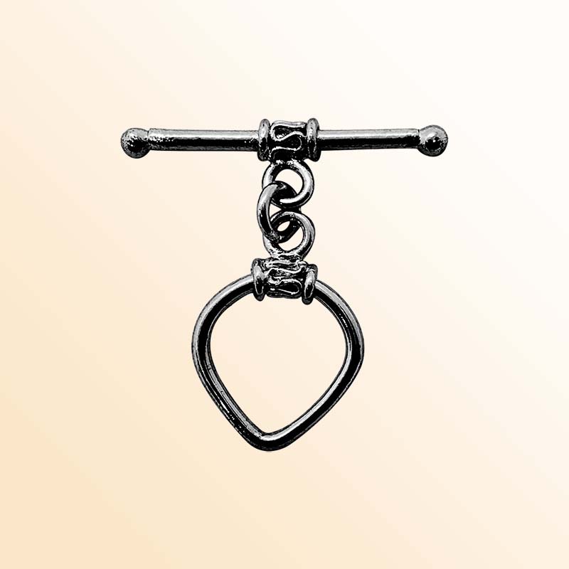 Handcrafted Black Rhodium Overlay teardrop toggle clasp jewelry with polished finish, made in India.