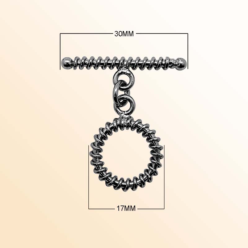 Handcrafted Black Rhodium Overlay textured toggle clasp jewelry with ridged bar, made in India.
