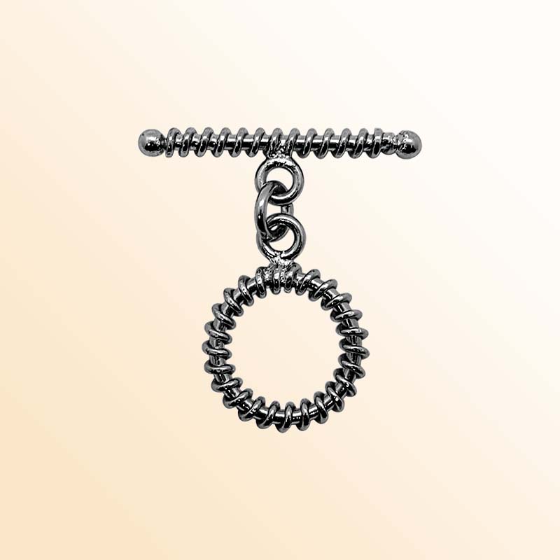Handcrafted Black Rhodium Overlay textured toggle clasp jewelry with ridged bar, made in India.