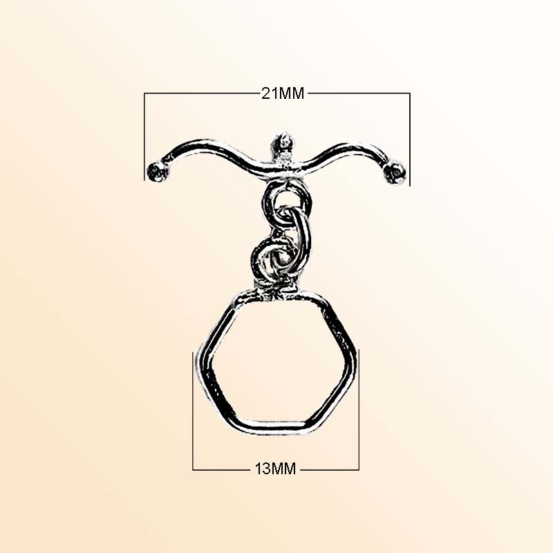 Handcrafted Black Rhodium Overlay hexagon toggle clasp jewelry with curved bar, made in India.