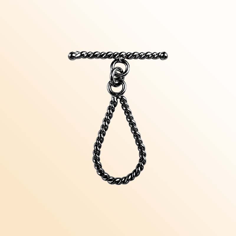 Handcrafted Black Rhodium Overlay teardrop twisted toggle clasp jewelry, made in India.