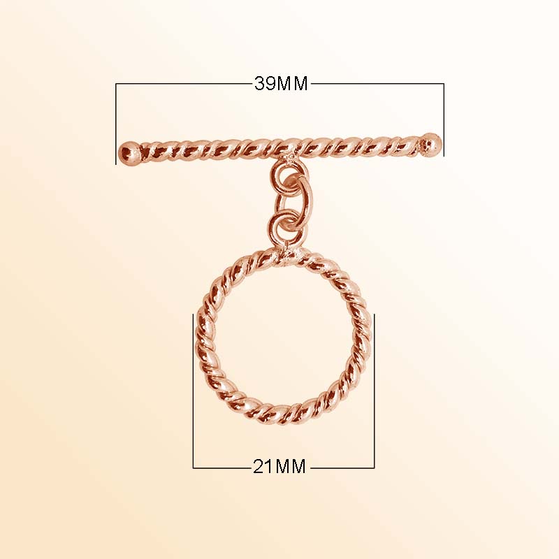 Handcrafted Rose Gold Overlay Toggle Clasp from India with elegant rope design