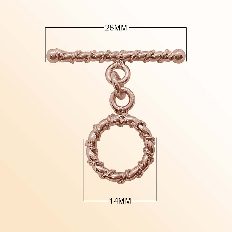 Handcrafted Rose Gold Overlay Toggle Clasp from India with rope-textured circular design