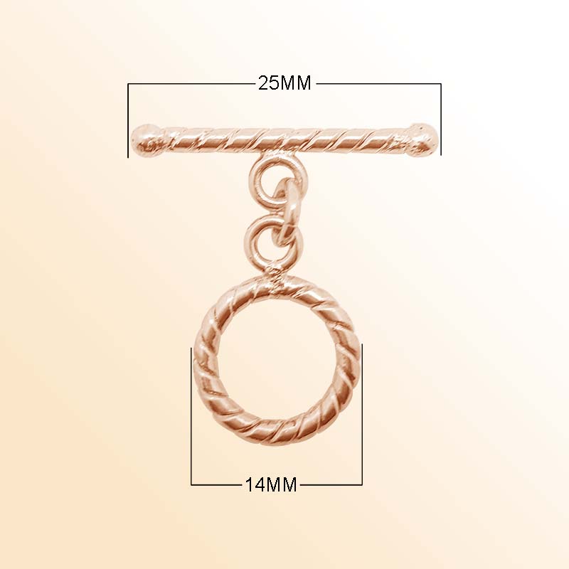 Handcrafted Rose Gold Overlay Toggle Clasp from India with polished rope-style design