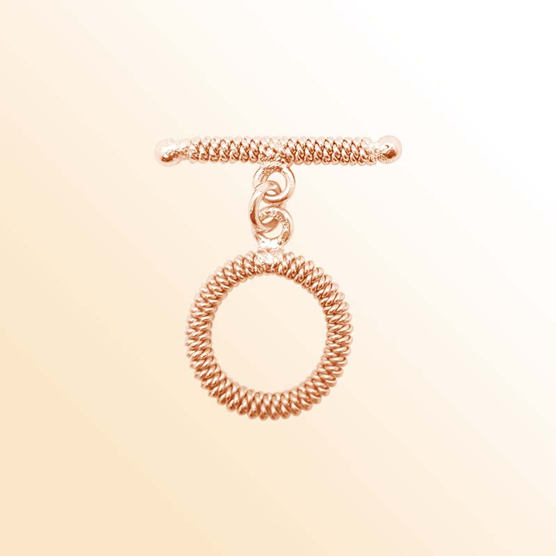 Handcrafted Rose Gold Overlay Toggle Clasp from India with spiral rope circular clasp design