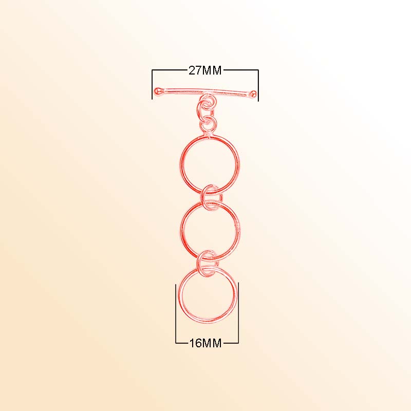Handcrafted Rose Gold Overlay Toggle Clasp from India with triple-ring polished design