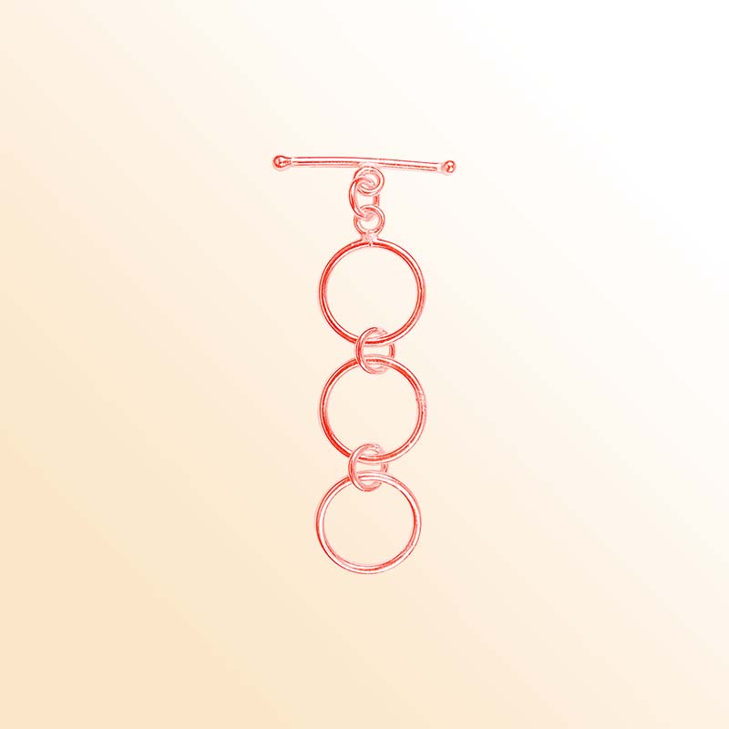 Handcrafted Rose Gold Overlay Toggle Clasp from India with triple-ring polished design