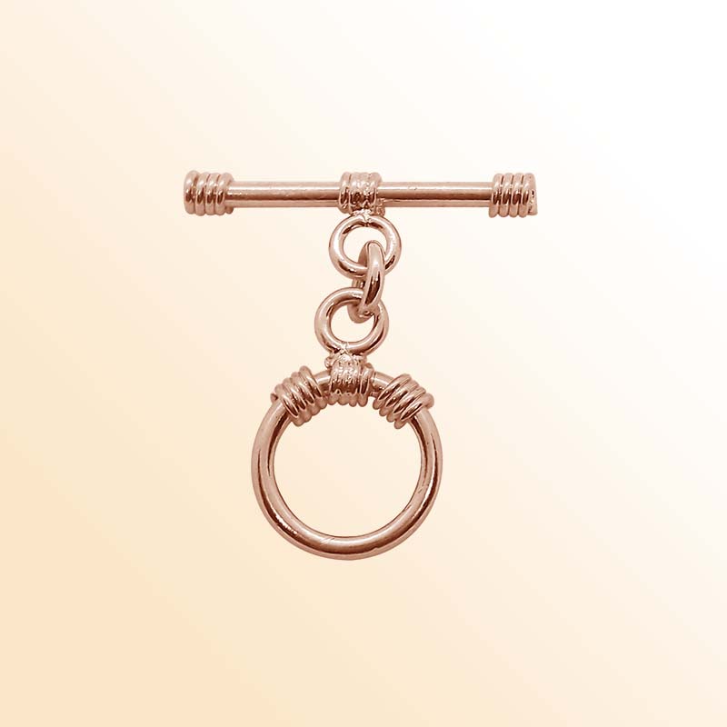 Handcrafted Rose Gold Overlay Toggle Clasp from India with polished circular wrapped design