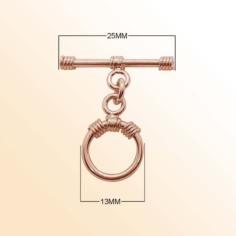 Handcrafted Rose Gold Overlay Toggle Clasp from India with polished circular wrapped design