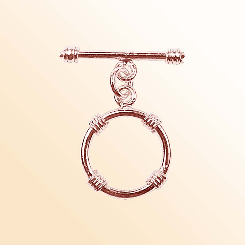 Handcrafted Rose Gold Overlay Toggle Clasp from India with polished circular four-wrap design