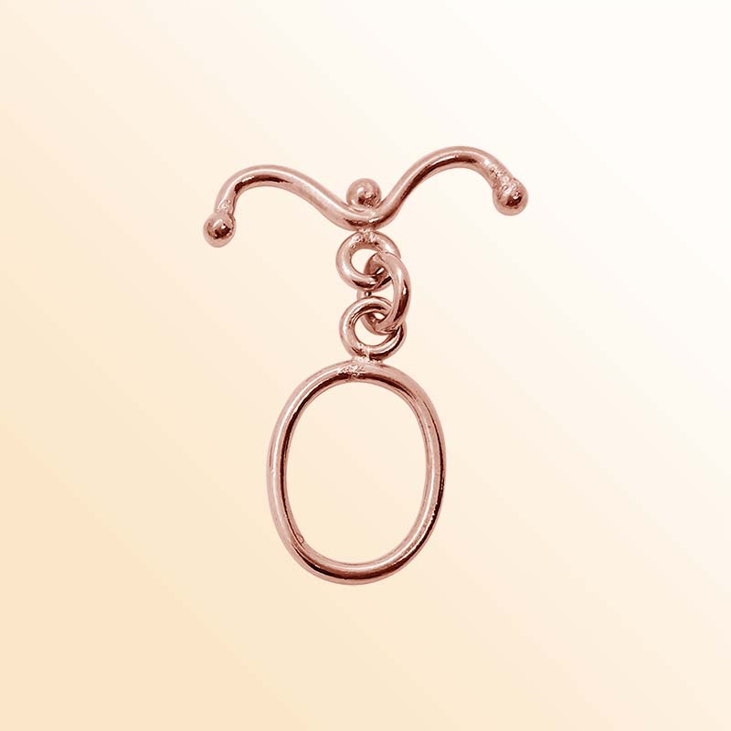 Handcrafted Rose Gold Overlay Toggle Clasp from India with polished curved bar and oval loop design