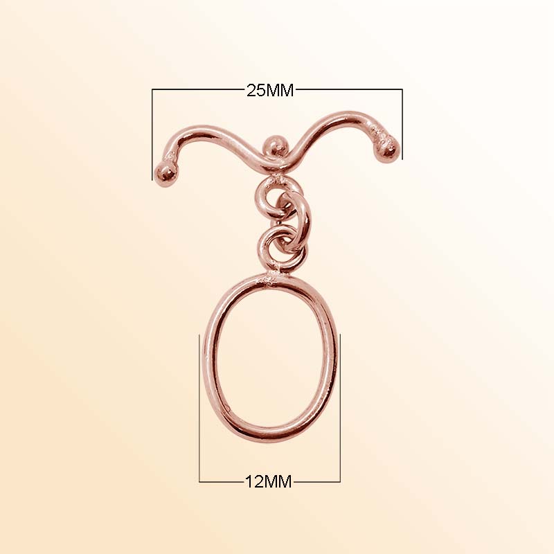 Handcrafted Rose Gold Overlay Toggle Clasp from India with polished curved bar and oval loop design