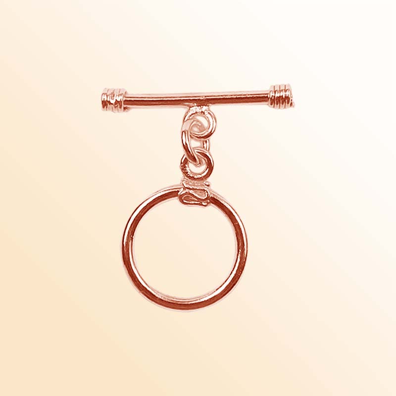 Handcrafted Rose Gold Overlay Toggle Clasp from India with polished round loop and wrapped bar design