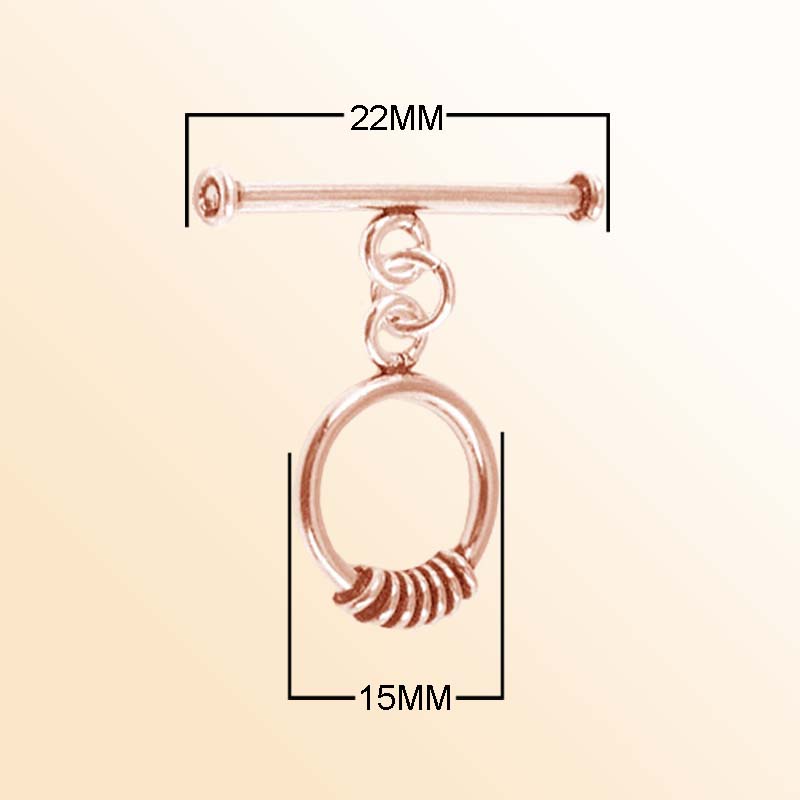 Handcrafted Rose Gold Overlay Toggle Clasp from India with polished spiral loop and smooth bar design