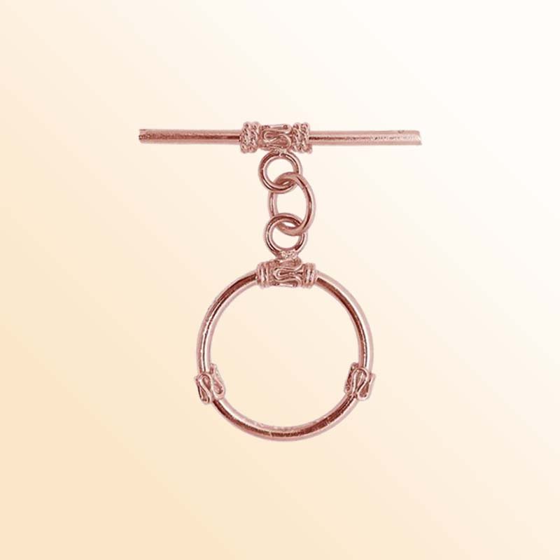 Handcrafted Rose Gold Overlay Toggle Clasp from India with polished round loop and accent detailing
