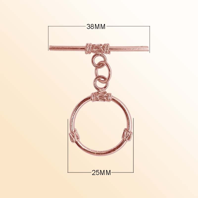Handcrafted Rose Gold Overlay Toggle Clasp from India with polished round loop and accent detailing